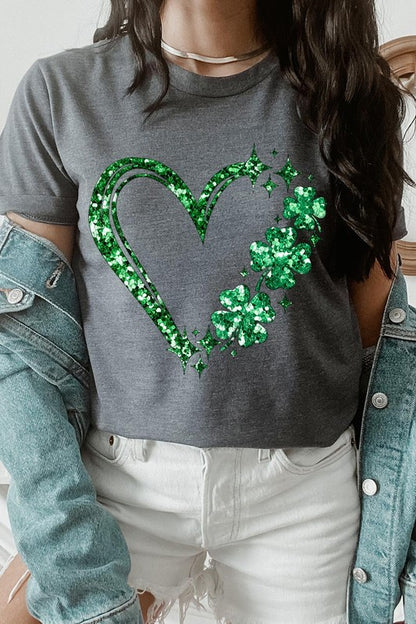 Heart Four Leaf Clover Graphic T Shirts