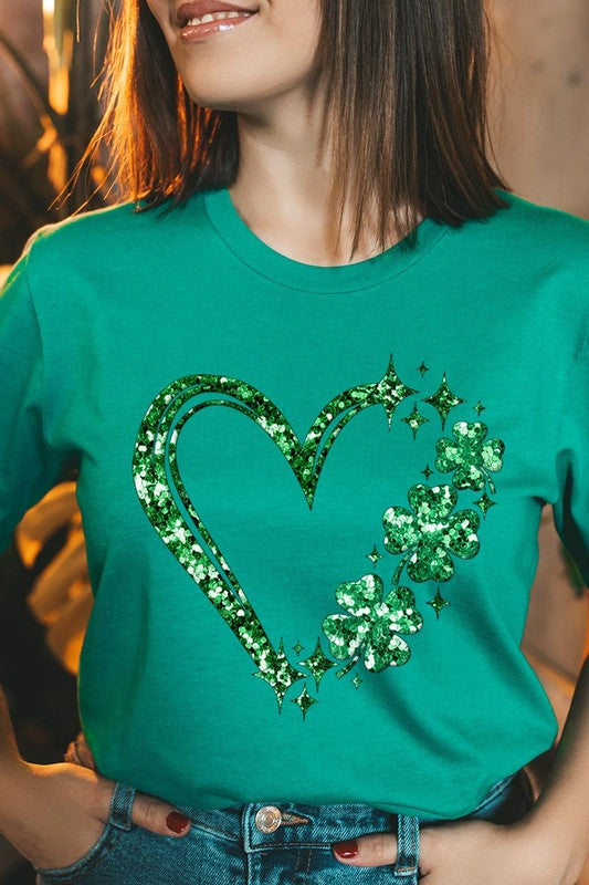 Heart Four Leaf Clover Graphic T Shirts