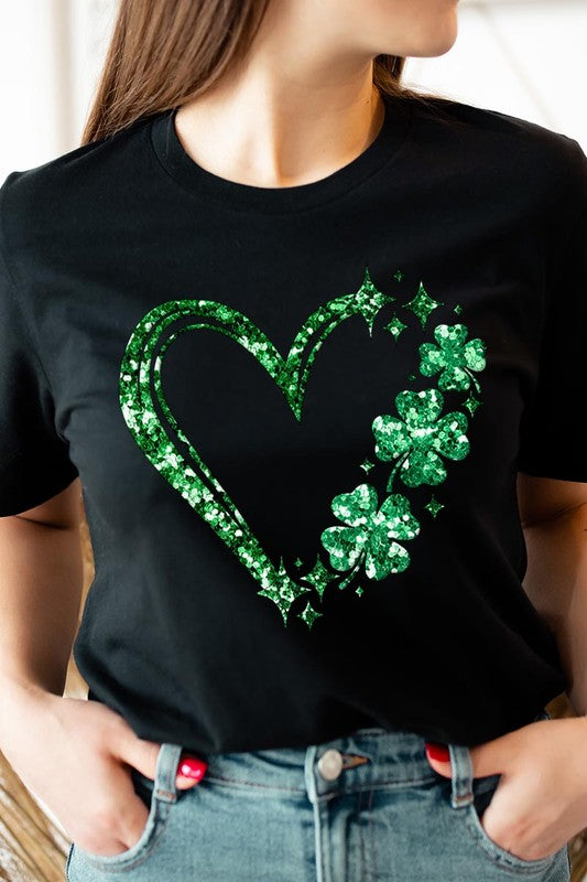 Heart Four Leaf Clover Graphic T Shirts