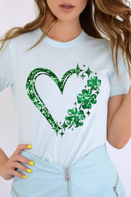 Heart Four Leaf Clover Graphic T Shirts