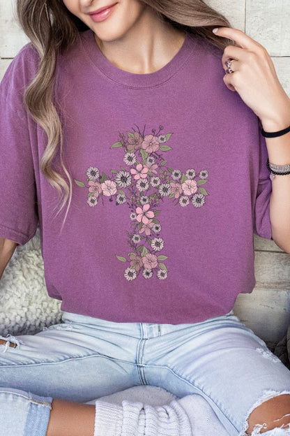 Floral Cross Easter Comfort Colors Graphic Tee Shirt