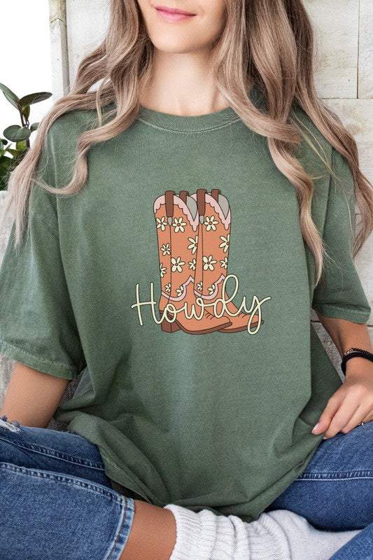 Howdy Large Cowgirl Boots Country Western Graphic Tee Shirt