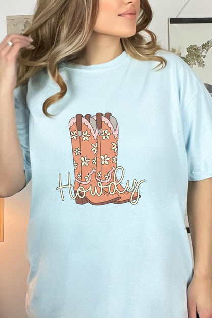 Howdy Large Cowgirl Boots Country Western Graphic Tee Shirt