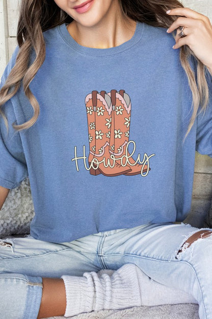 Howdy Large Cowgirl Boots Country Western Graphic Tee Shirt