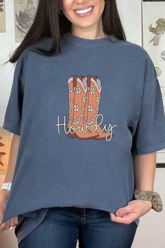 Howdy Large Cowgirl Boots Country Western Graphic Tee Shirt