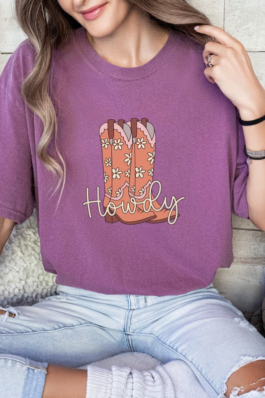 Howdy Large Cowgirl Boots Country Western Graphic Tee Shirt