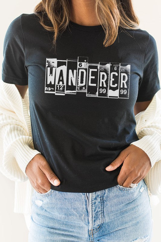 Wanderer License Plate Road Tripping Graphic Tee Shirt