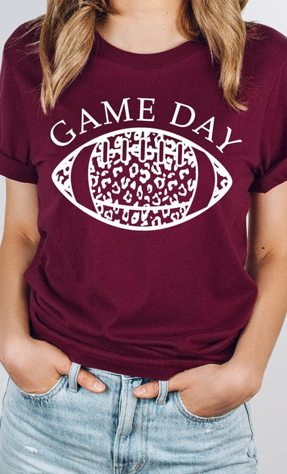 Game Day Leopard Spot White Football Graphic Tee Shirt