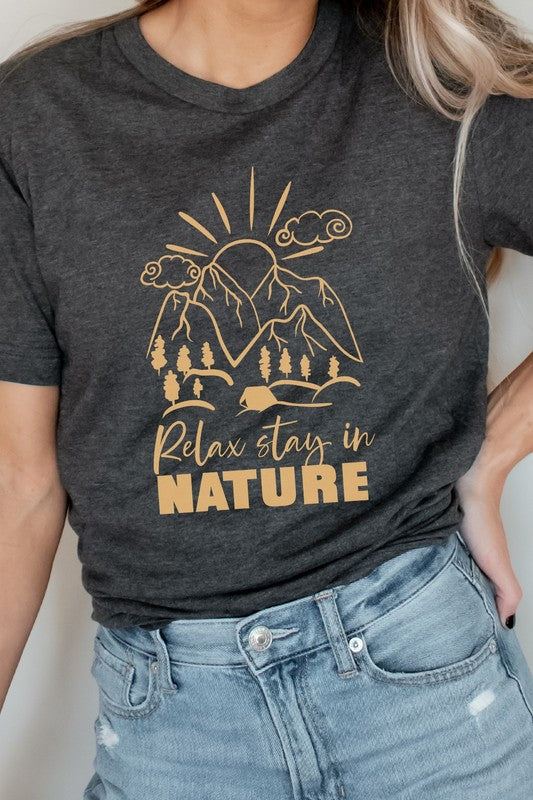 Relax Stay In Nature Mountain Camping Graphic Tee Shirt