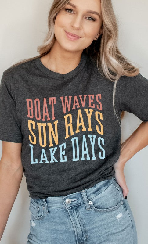 Boat Waves Sun Rays and Lake Days Graphic Tee Shirt