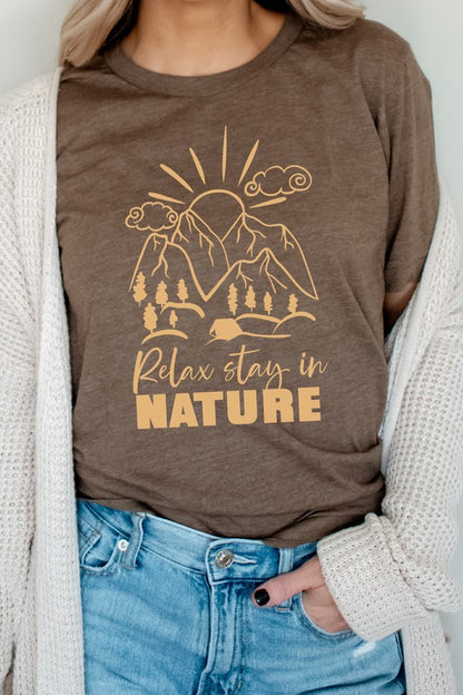 Relax Stay In Nature Mountain Camping Graphic Tee Shirt