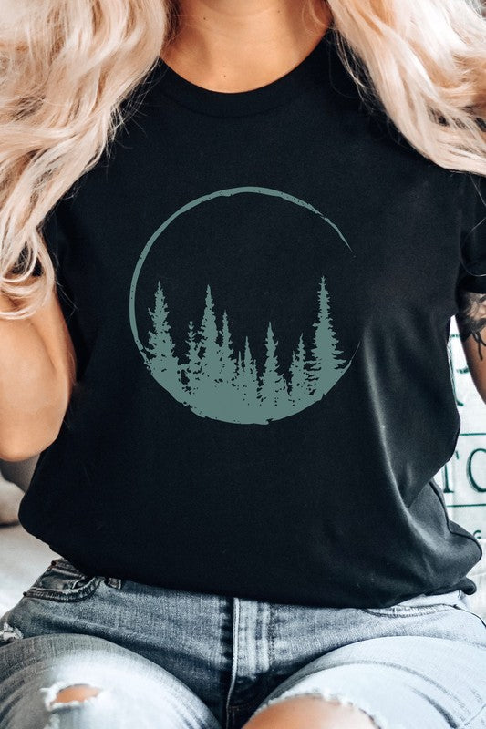 Crescent Pine Tree Forest Nature Hiker Graphic Tee Shirt