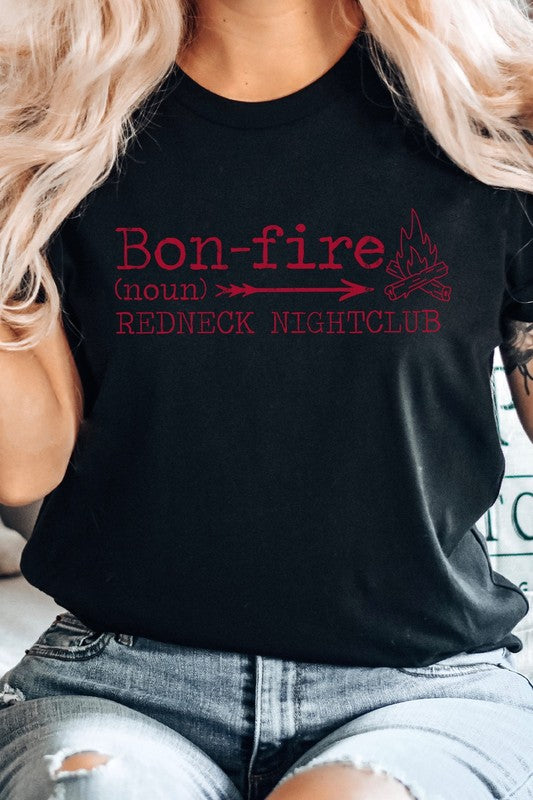 Bonfire Redneck Nightclub Fire Side Graphic Tee Shirt