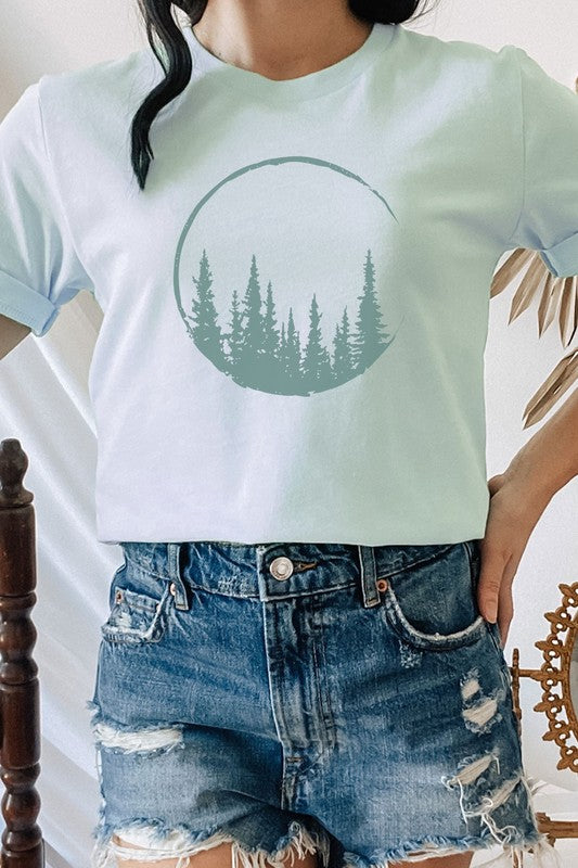 Crescent Pine Tree Forest Nature Hiker Graphic Tee Shirt