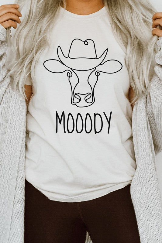 Mooody Country Cow Cowboy Hat Graphic Tee Shirt