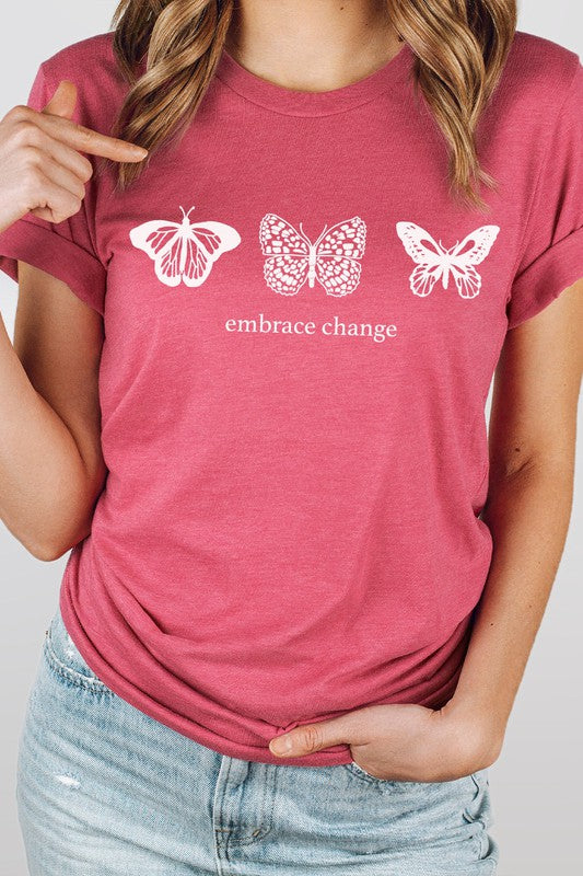 Embrace Change Butterfly Summer Graphic Tee Shirt