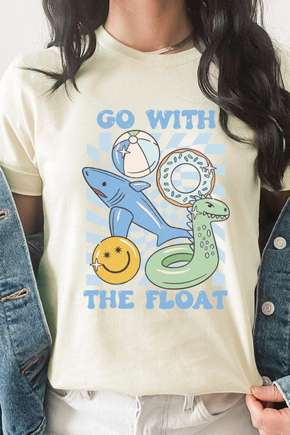 Distressed-Blue Go With The Float Pool Toys Graphic Tee Shirt