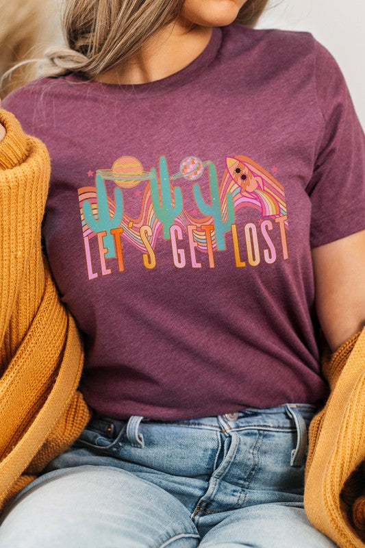 Lets Get Lost Desert Space Groovy Graphic Tee Shirt