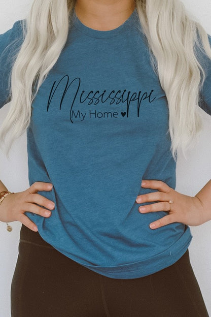 Mississippi My Home Heart State Graphic Tee Shirt