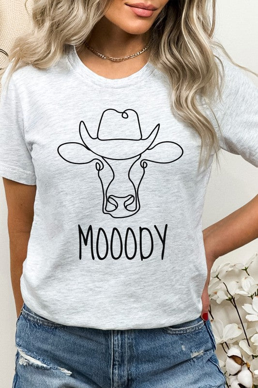 Mooody Country Cow Cowboy Hat Graphic Tee Shirt