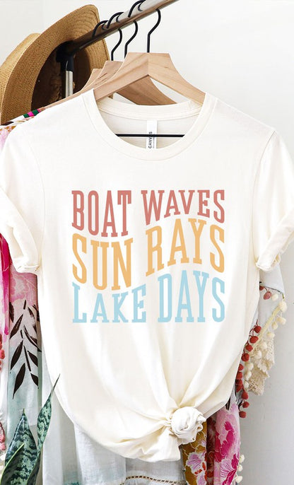 Boat Waves Sun Rays and Lake Days Graphic Tee Shirt