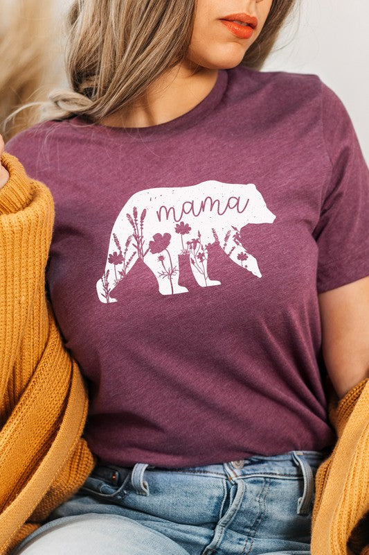 Mama Bear Floral Nature Silhouette Graphic Tee Shirt