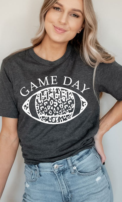 Game Day Leopard Spot White Football Graphic Tee Shirt