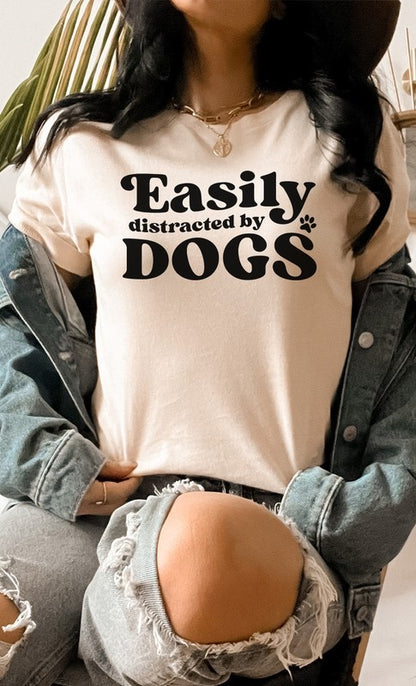 Easily Distracted By Dogs Paw Print Graphic Tee Shirt