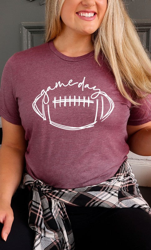 Cursive Football Game Day Graphic Tee Shirt