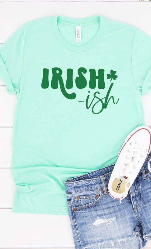 Irish ish green shamrock graphic tee shirt