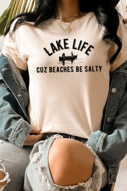 Lake Life Cuz Beaches Be Salty Rowboat Graphic Tee Shirt