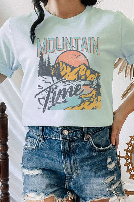 Mountain Time River Sunrise Summer Graphic Tee Shirt