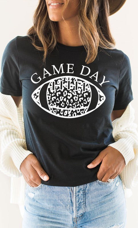 Game Day Leopard Spot White Football Graphic Tee Shirt