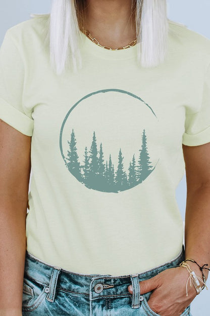 Crescent Pine Tree Forest Nature Hiker Graphic Tee Shirt