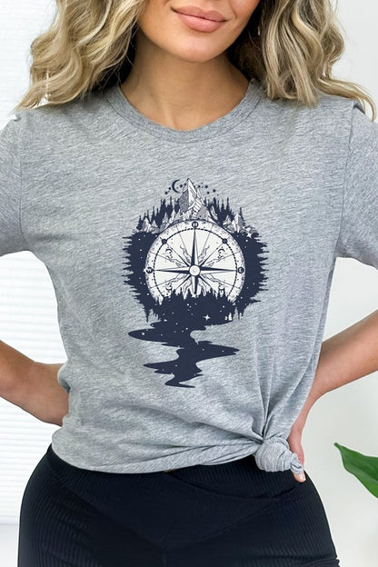 Compass Mountains Forest Night Sky Graphic Tee Shirt