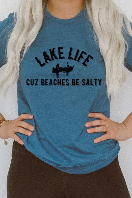 Lake Life Cuz Beaches Be Salty Rowboat Graphic Tee Shirt