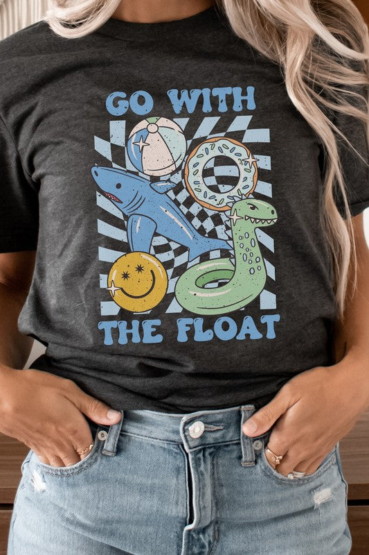 Distressed-Blue Go With The Float Pool Toys Graphic Tee Shirt