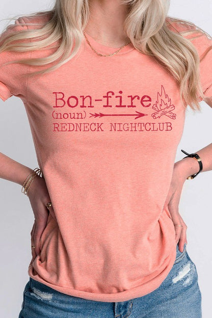 Bonfire Redneck Nightclub Fire Side Graphic Tee Shirt