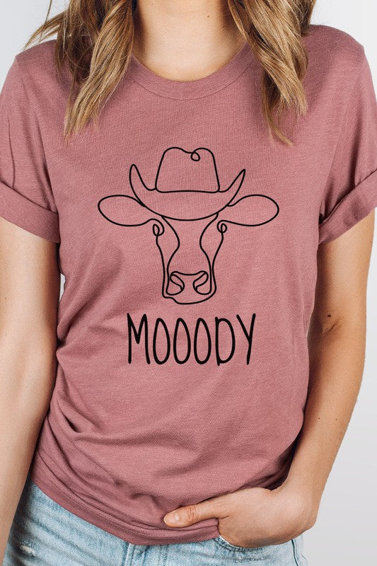 Mooody Country Cow Cowboy Hat Graphic Tee Shirt