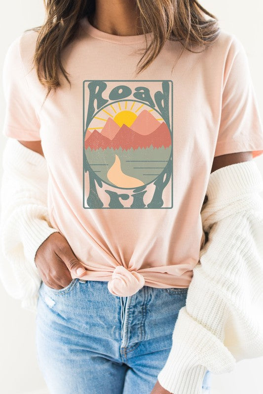 Road Trip Mountain Sunrise Adventure Graphic Tee Shirt