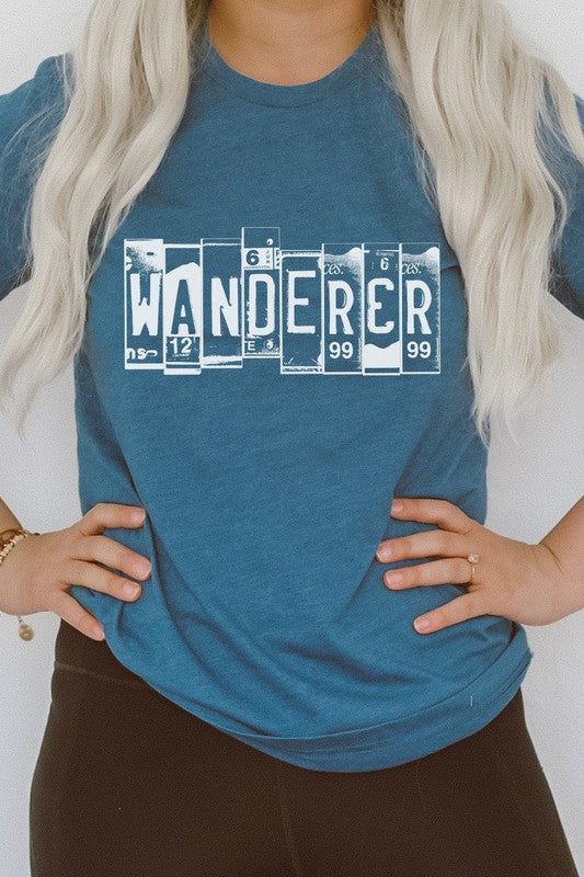 Wanderer License Plate Road Tripping Graphic Tee Shirt