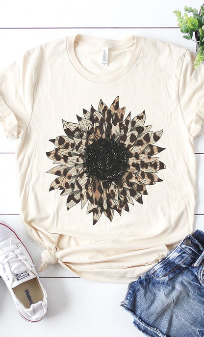 Leopard Print Sunflower Graphic Tee Shirt