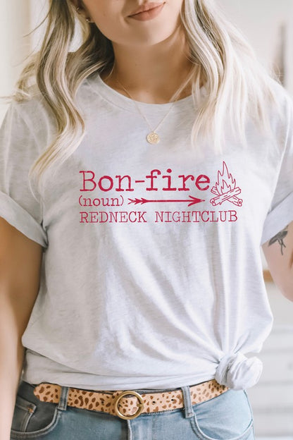 Bonfire Redneck Nightclub Fire Side Graphic Tee Shirt