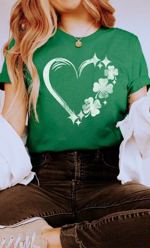 Distressed Clover Heart St Patricks Graphic Tee Shirt