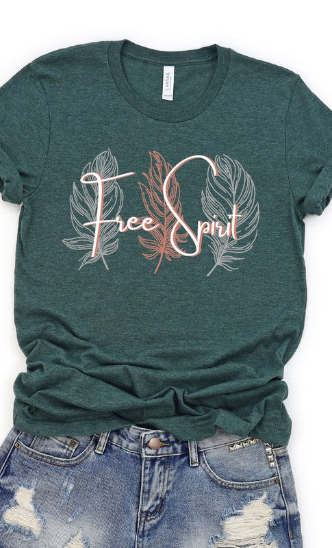 Boho Free Spirit Feather Graphic Tee Shirt