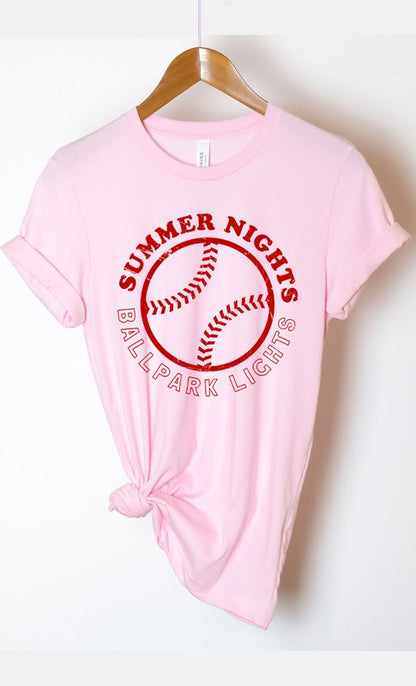 Summer Nights and Ballpark Lights Baseball Graphic Tee Shirt