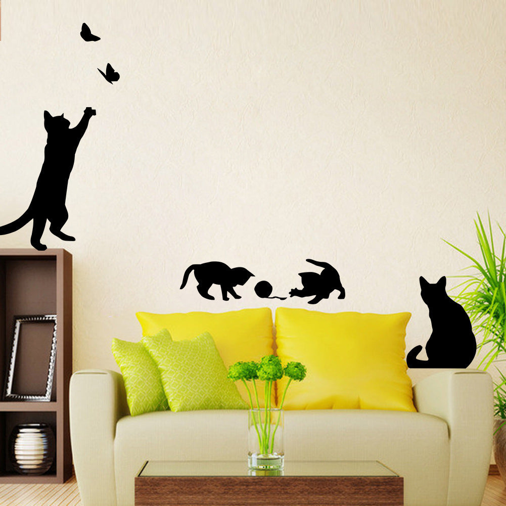 Cat Chasing Butterfly and Ball of Yarn Wall Sticker