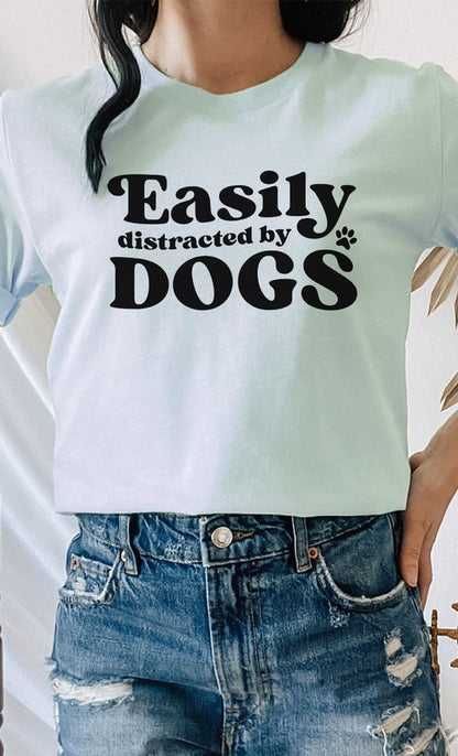 Easily Distracted By Dogs Paw Print Graphic Tee Shirt