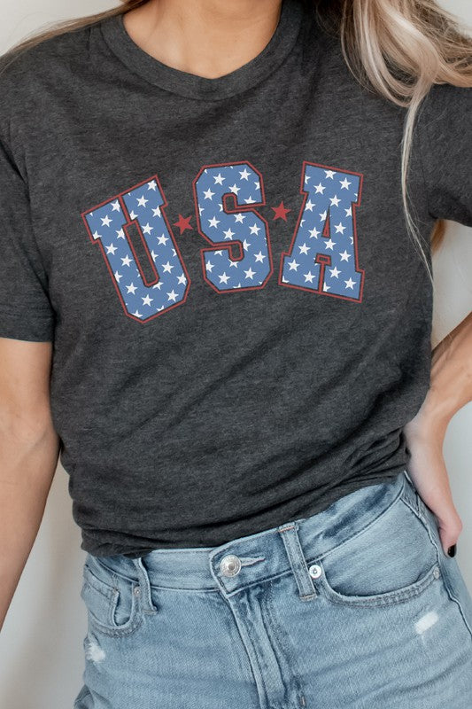 Starred USA Patriotic Graphic Tee Shirt