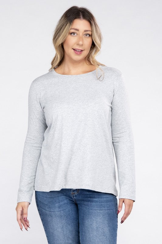 Plus Cotton Crew Neck Long Sleeve T-Shirt